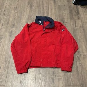 VTG 90s Red Tommy Hilfiger Front Zip Bomber Flag